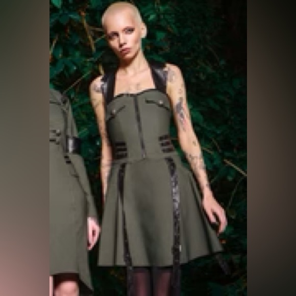 Killstar Dresses & Skirts - ‼️NWT‼️HTF‼️KILLSTAR PSY-OPS Halter Dress KHAKI Navy Green XS